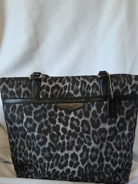 Vingage Coach Ocelot Print Tote in Black and Gray Canvas